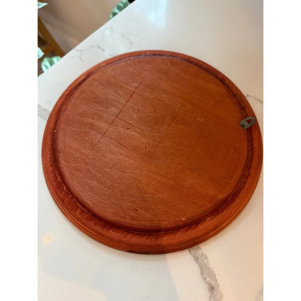 Vintage Polish Folk Art Hand Carved Painted Wood Pyrography Wall Plate 9.5